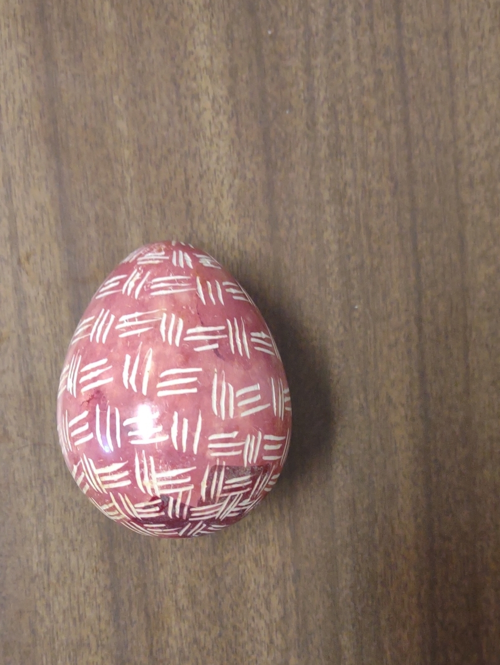 Carved Stone Decorative Egg in Rose and White